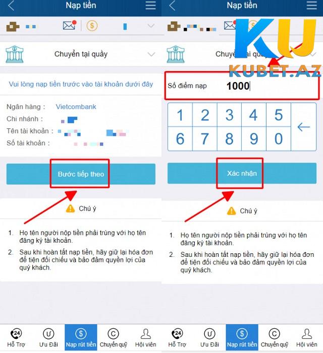 Nạp tiền tại Kubet ở quầy ngân hàng